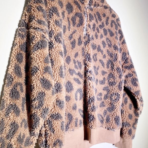 Grayson/Threads Leopard Print Teddy Zip Neck Pullover XL - Picture 7 of 15